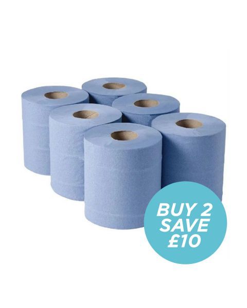 Blue 2 Ply Centrefeed rolls 150 metre x 180 mm - 6 pack